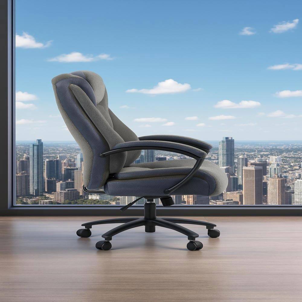 Alt View 4. Kadyn - High Back Executive Office Chair, Linen-Feel Fabric, 4-Level Gas Lift, Ergonomic S-Curve Support, Black Gray - Gray.