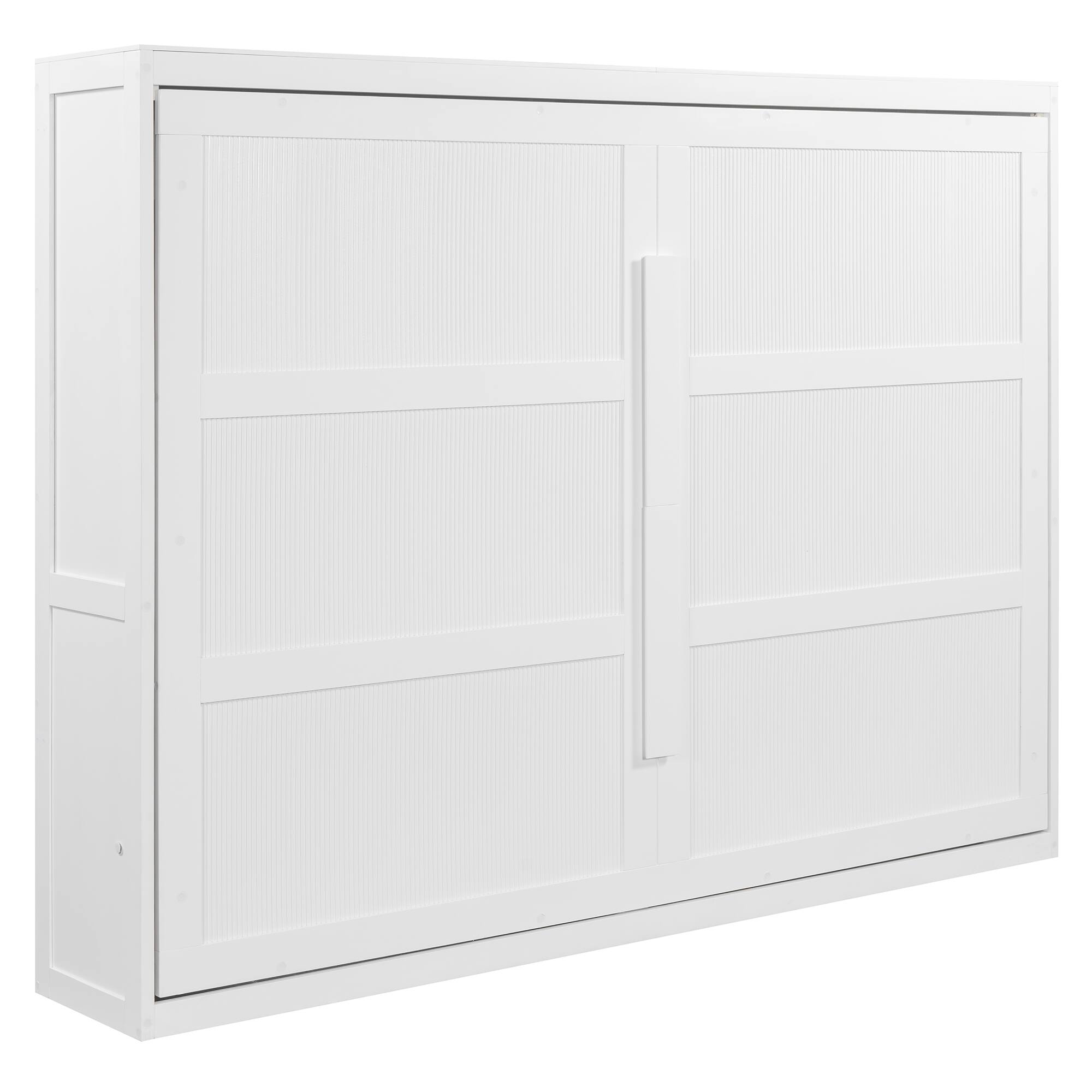 Back. Tiramisubest - Queen Size Murphy Bed with LED Lights, White, Plywood, Space-Saving - White.