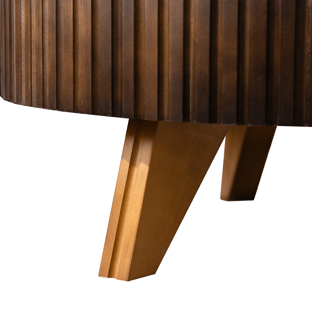 Alt View 5. Trinkets Crazed - Solid Round Coffee Table, Pedestal Design With Rustic Wood Grain | Space-Saving Accent Table - Brown.