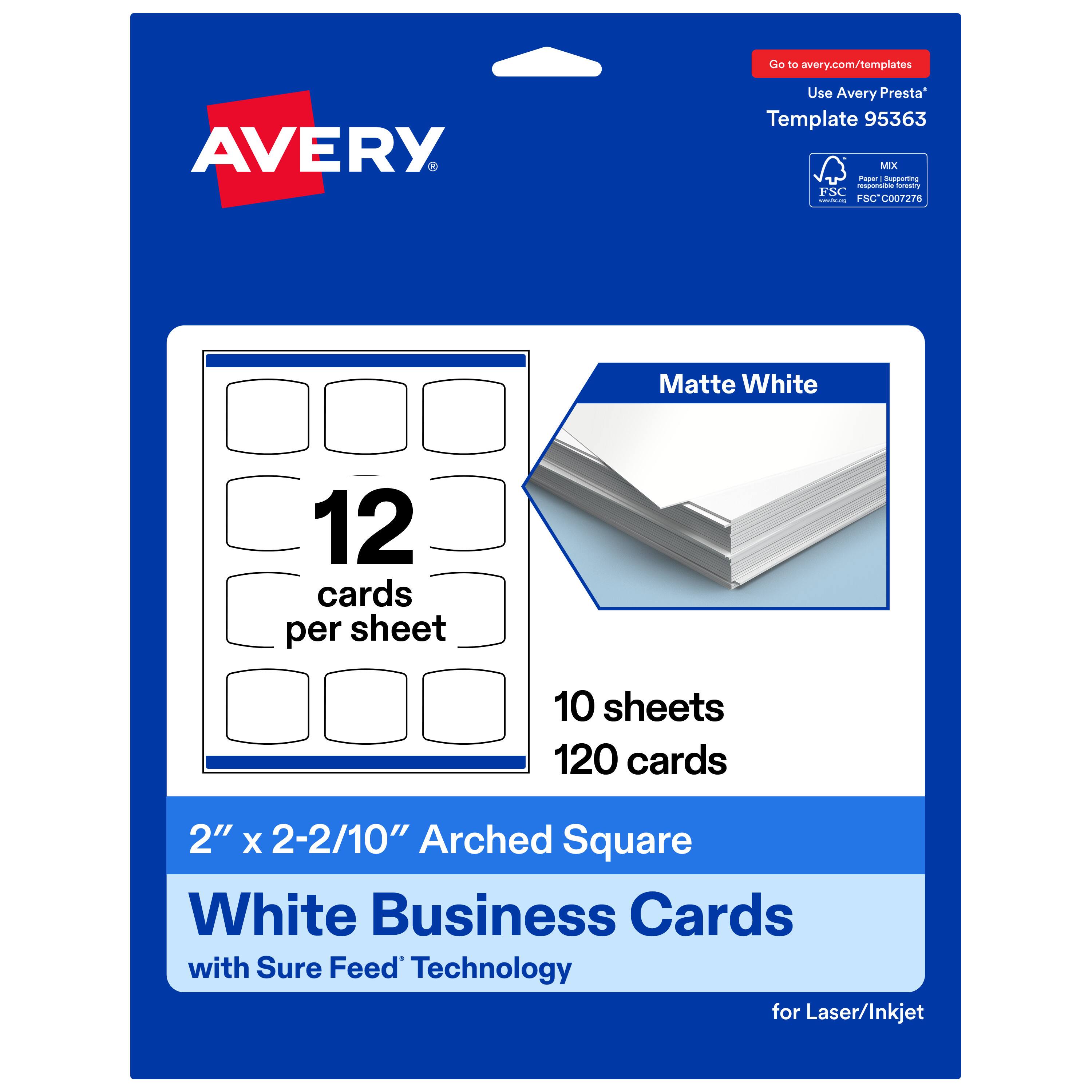 Avery - Arched Business Cards, 2" x 2-2/10", 120 Total - Matte White