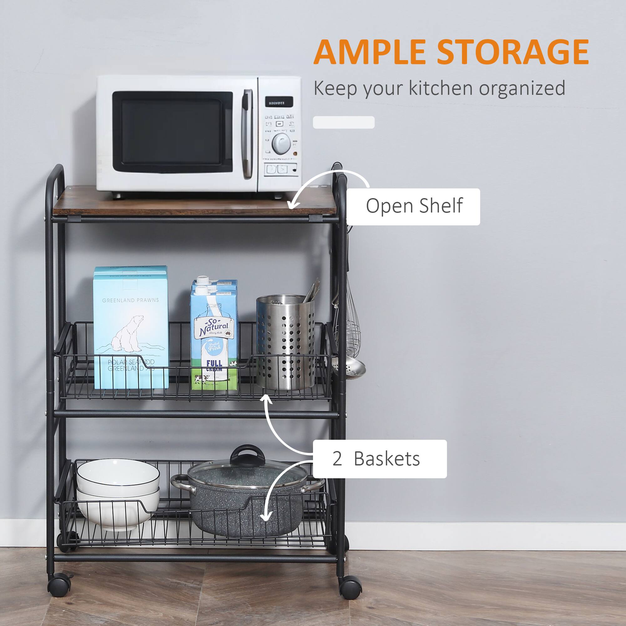 AMPLE STORAGE  
Keep your kitchen organized  

Open Shelf  

2 Baskets