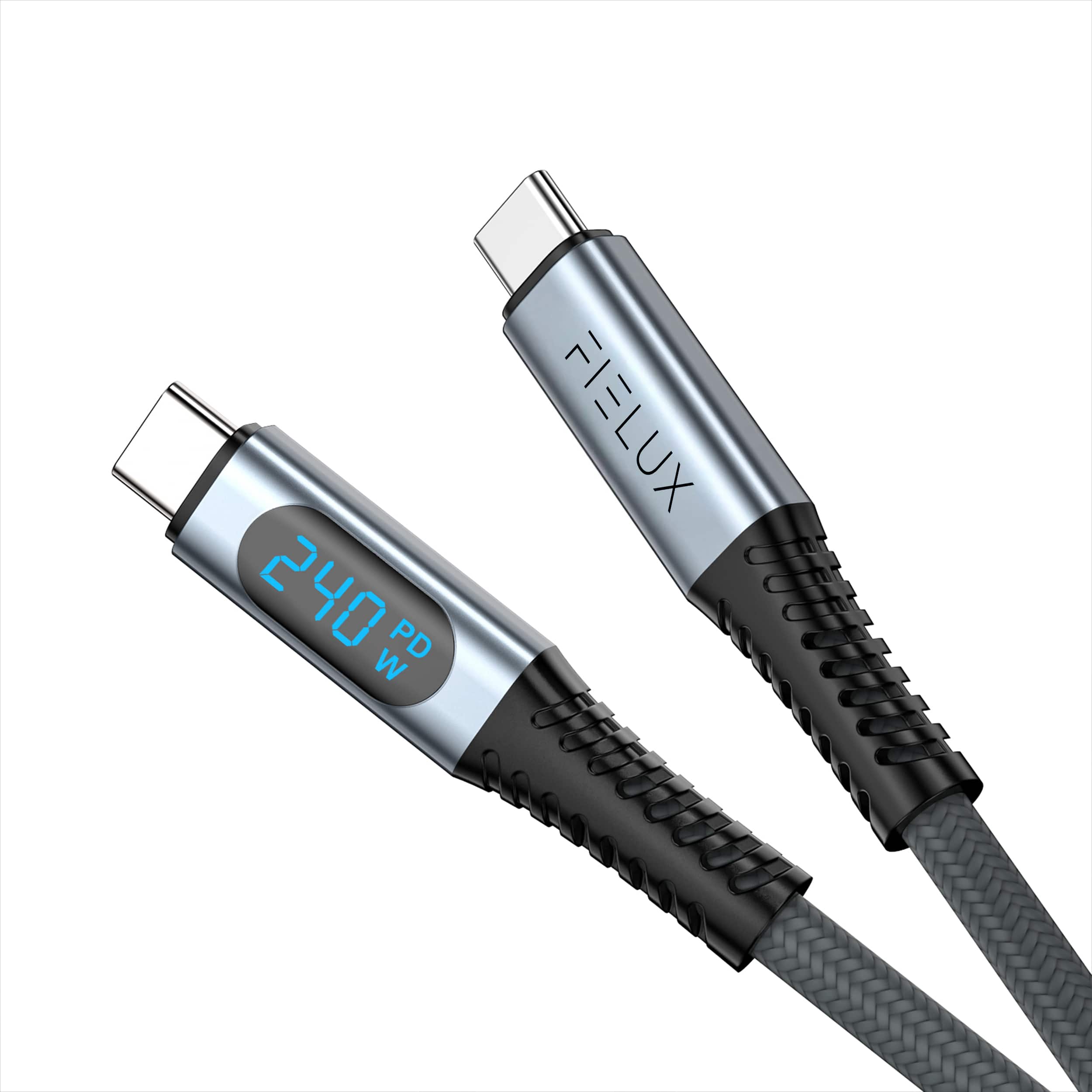 FIELUX - USB4.0 PD 240W USB-C to USB-C Fast Charging Cable with LED Display 5ft - Slate Gray