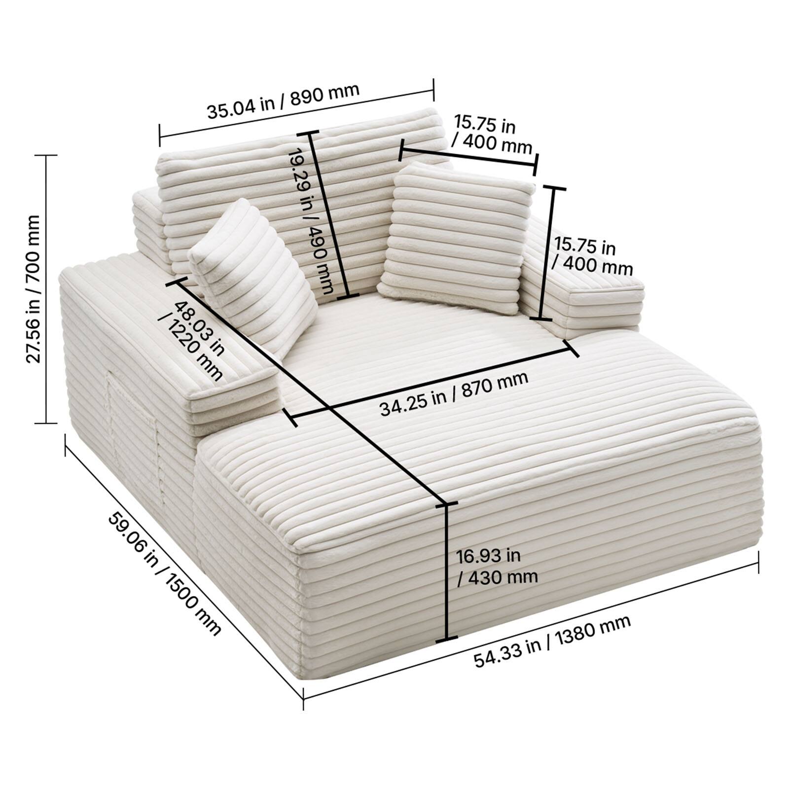 - 35.04 in / 890 mm
- 19.29 in / 490 mm
- 48.03 in / 1220 mm
- 15.75 in / 400 mm
- 15.75 in / 400 mm
- 34.25 in / 870 mm
- 16.93 in / 430 mm
- 59.06 in / 1500 mm
- 54.33 in / 1380 mm
- 27.56 in / 700 mm