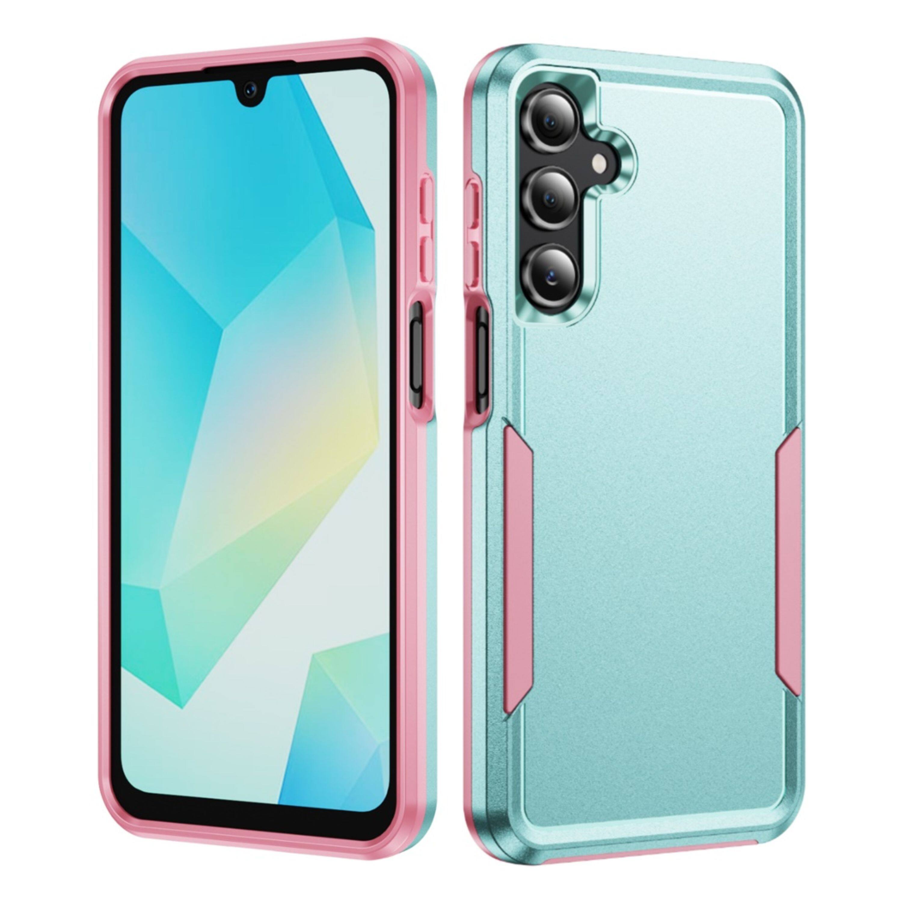 Front. Kitcheniva - Fused Rugged Shockproof Phone Case With Tempered Glass For Samsung Galaxy A16 5G Teal/Pink - Teal/Pink.