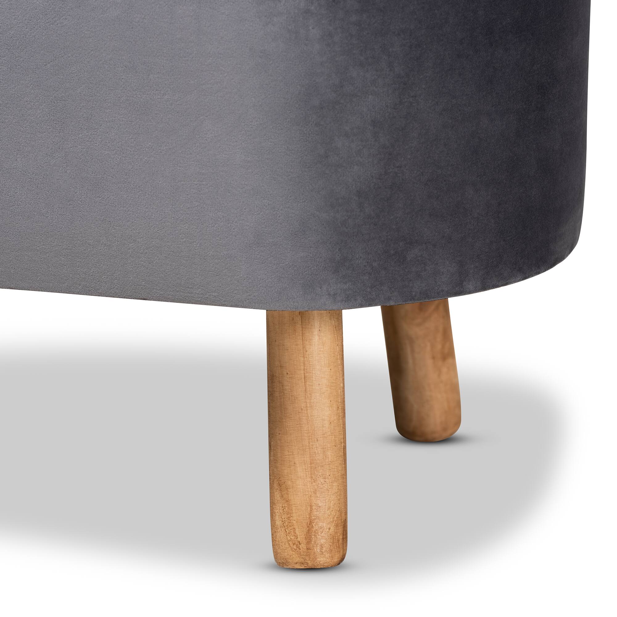 Alt View 1. Baxton Studio - Simone Mid-Century Modern Velvet Fabric Upholstered Wood Ottoman - Grey/Natural.