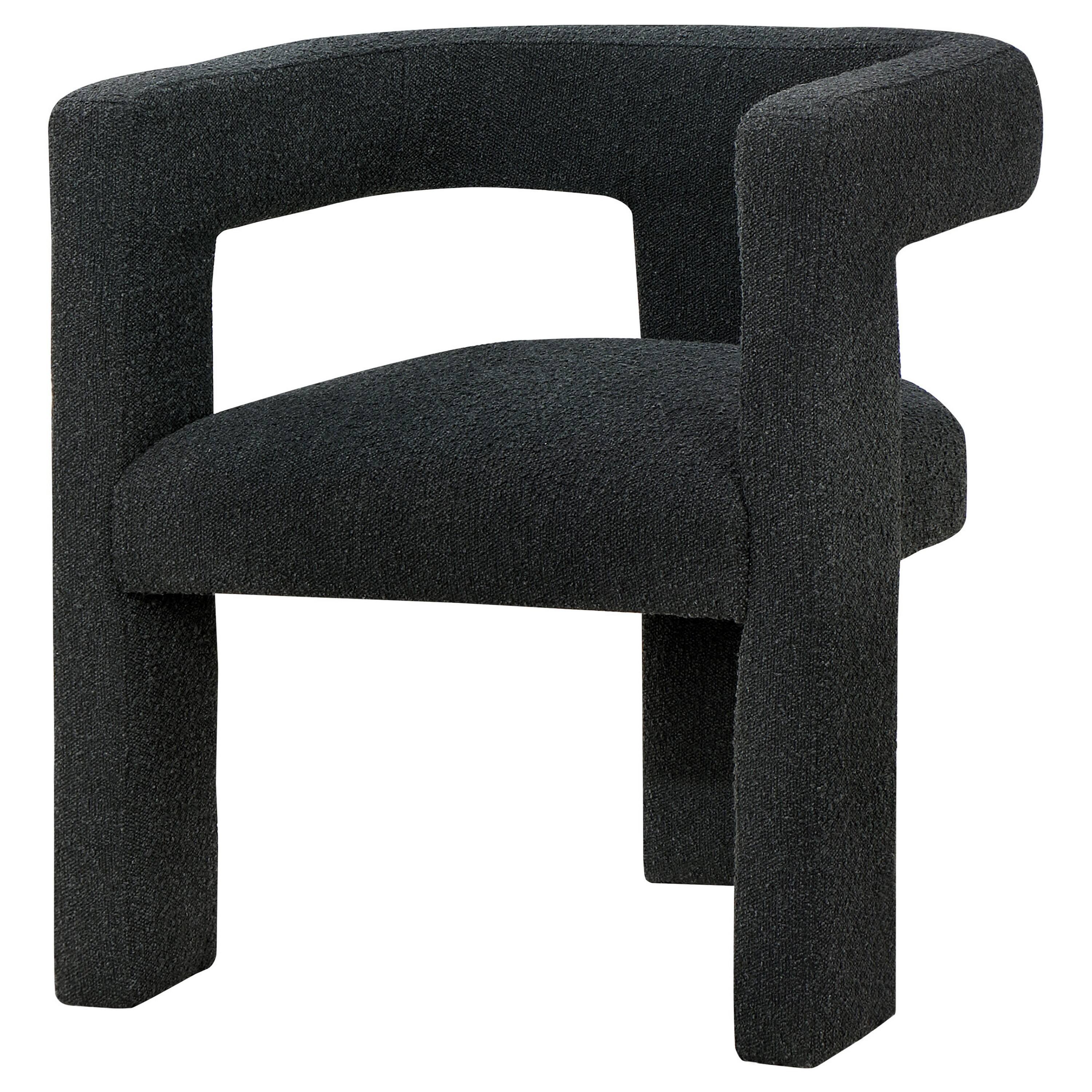 Alt View 2. Manhattan Lane - Hellen Accent Side Chair, Fully Upholstered in Black Boucle, Foam Cushion - Black.