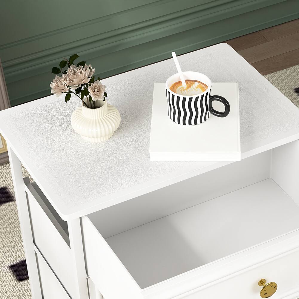 Alt View 4. Spaco - 3-Drawer Nightstand Set of 2, Wooden Night Stands with Solid Wood Legs, Modern Bedside Table with Storage for Bedroom - White.