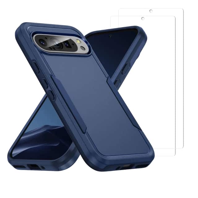 Entronix - Premium Bundle for Google Pixel 9 Pro XL - Soft Touch Dual Layer Case with 2 Clear Screen Protectors - Blue