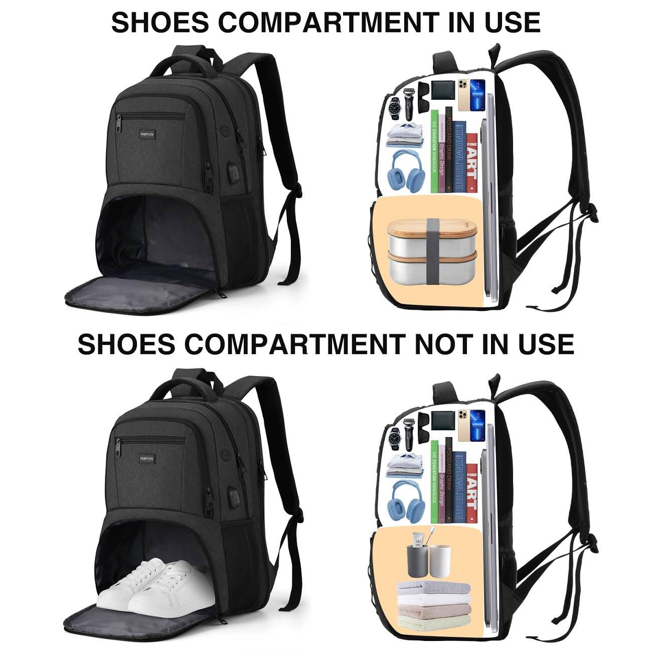 Left. Cozy Serene - Gym Backpack For Men Women With Shoe Compartment 17 3 Inch Bookbag Usb Port Workout College Sport - Black-17.3 inch.