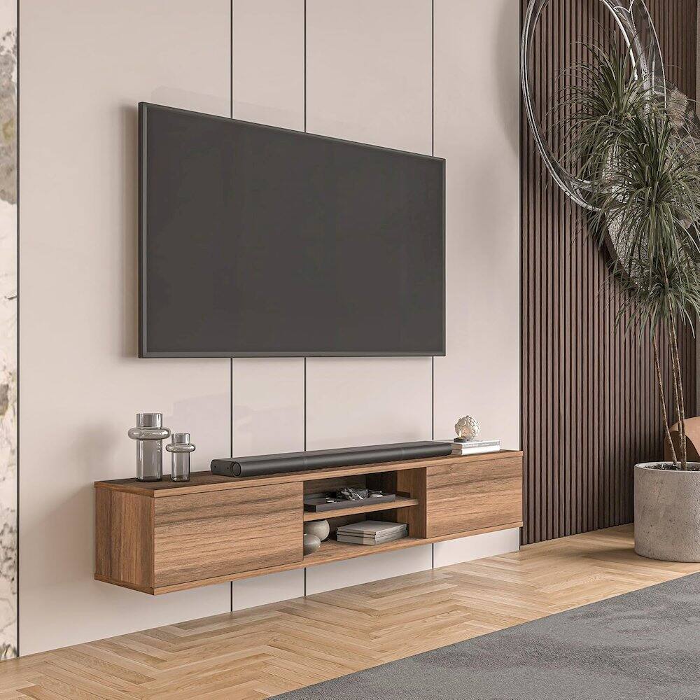 Alt View 4. Atelier Mobili - Floating TV Stand for 75 Inch TVs, Modern Entertainment Center - Brown.