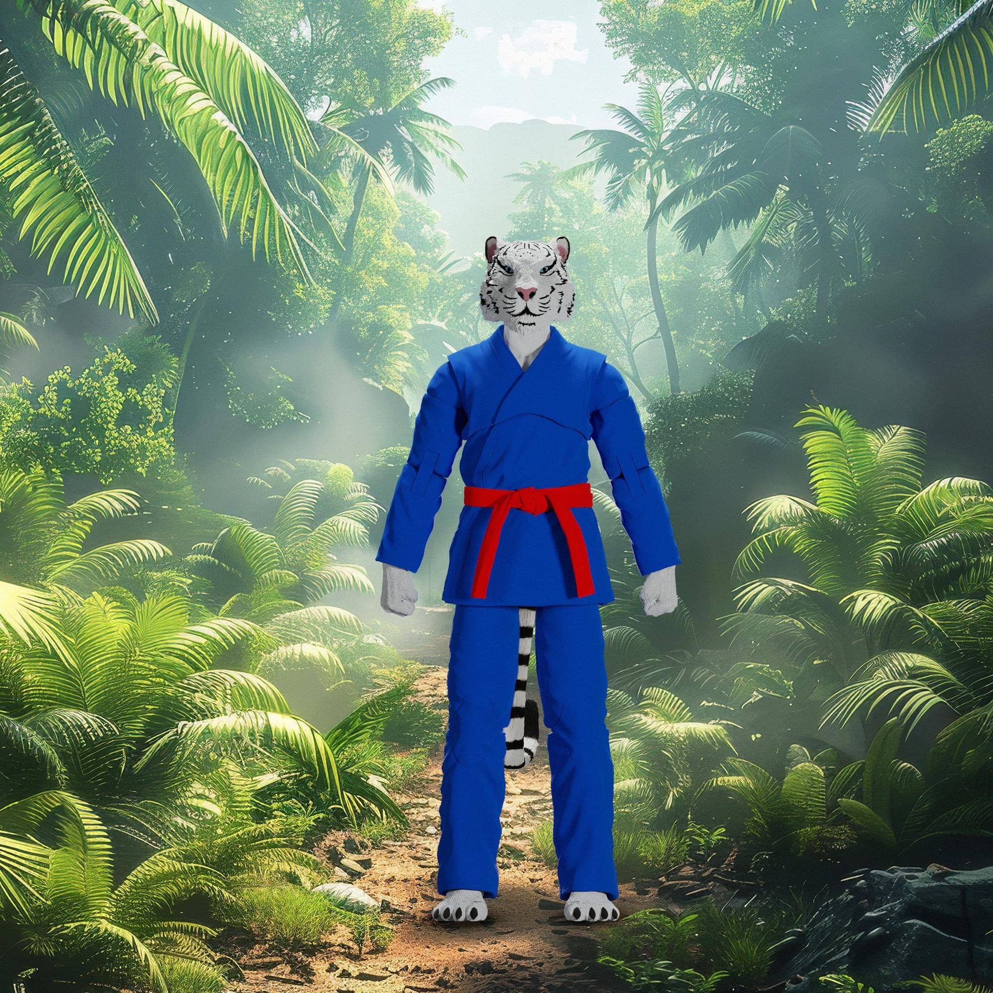 Alt View 2. Icon Heroes - Zoo Jitsu Fighters 6 Inch Action Figure | Taj the White Tiger with Blue Gi - Blue.