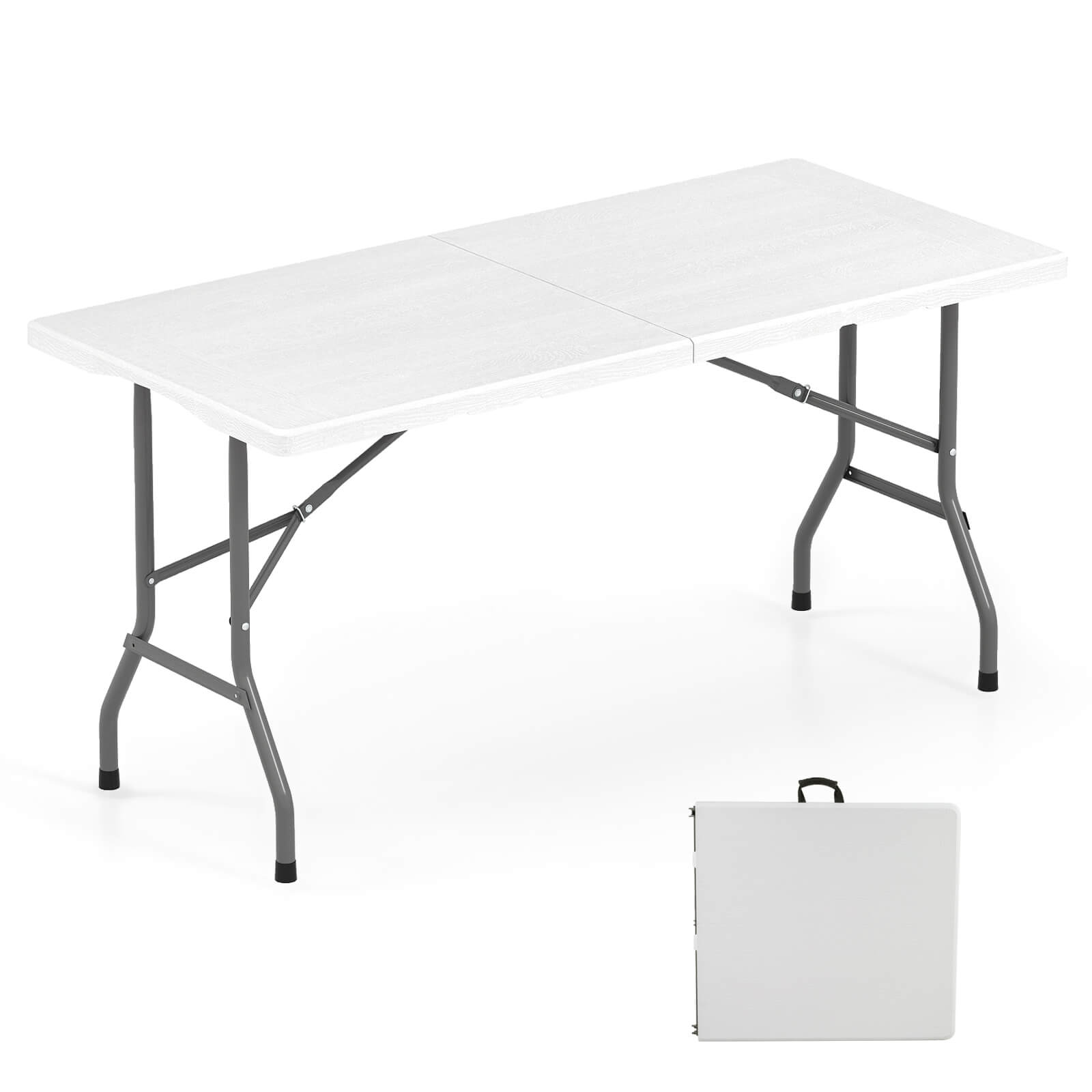 Alt View 9. Costway - Costway 5 FT Portable Folding Picnic Table with Wood Grain HDPE Tabletop & Metal Frame - White.