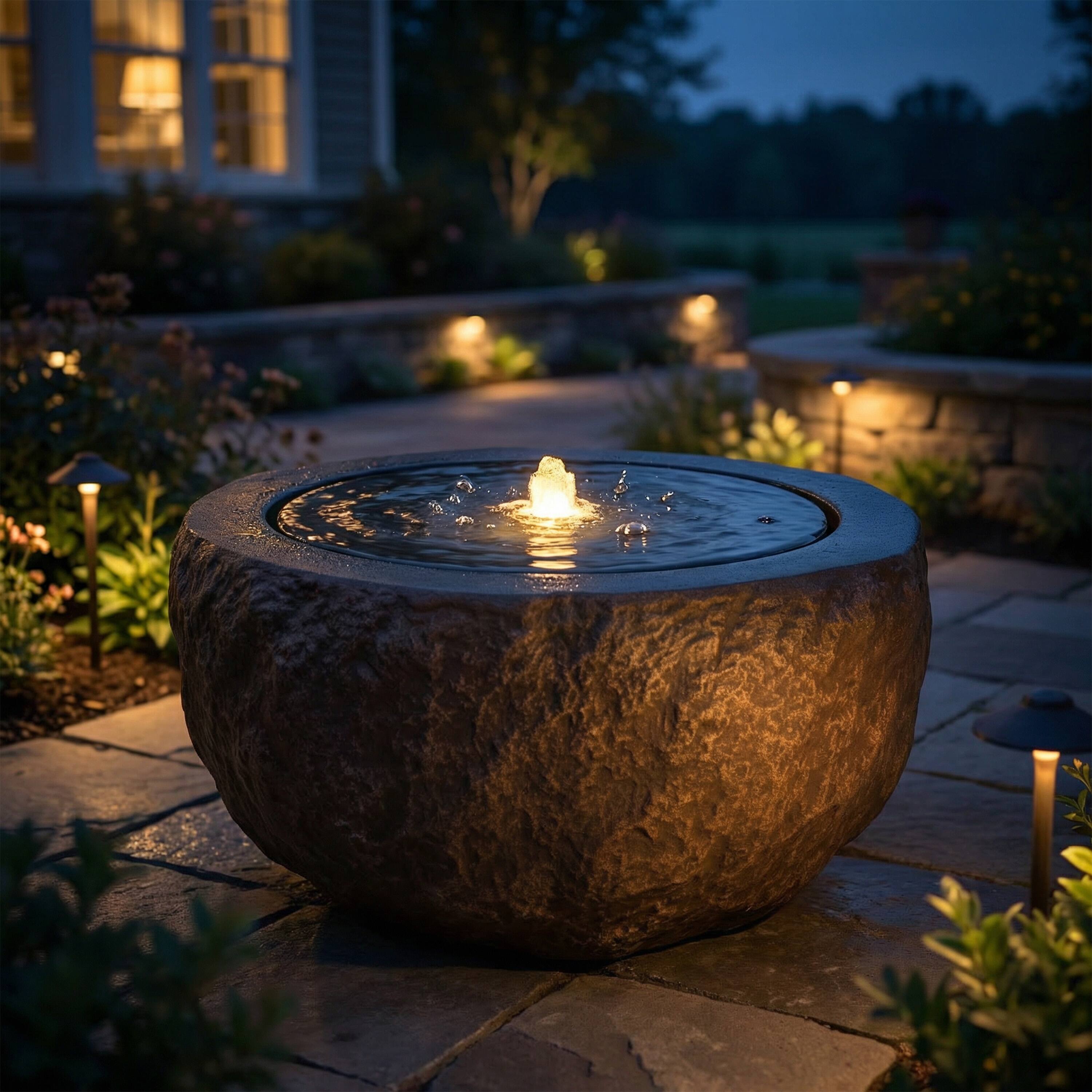 Alt View 10. Sunnydaze - Outdoor Polystone Round Bowl Bubble Fountain - Brown.