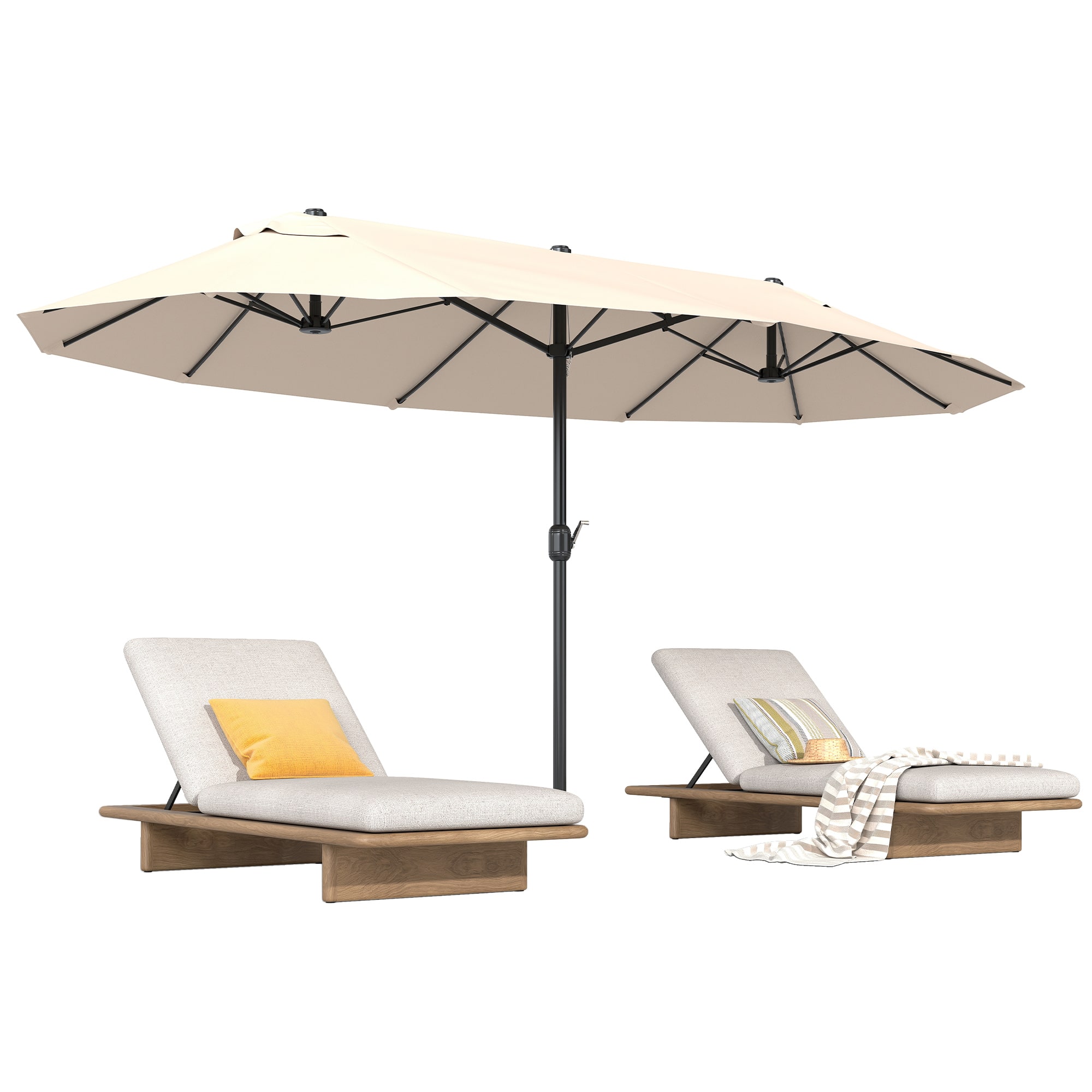 Outsunny - Extra Large 15 ft Patio Umbrella, Double-Sided Large Outdoor Umbrella with Crank Handle and Air Vents for Backyard - Cream White