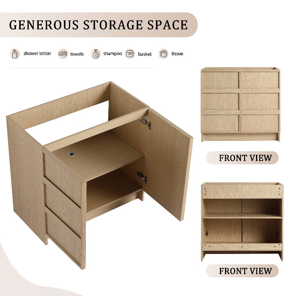 GENEROUS STORAGE SPACE

- shower lotion
- towels
- shampoo
- basket
- tissue

FRONT VIEW

FRONT VIEW