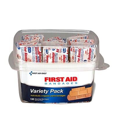 FIRST AID ONLY  
FIRST AID BANDAGES  
Variety Pack  
Individually wrapped, sterile bandages  
150 assorted bandages