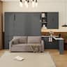Whisen - Queen Murphy Bed with Sofa,Hydraulic Lift,Built-in Desk,Storage Shelves and LED Lighting - Dark Gray