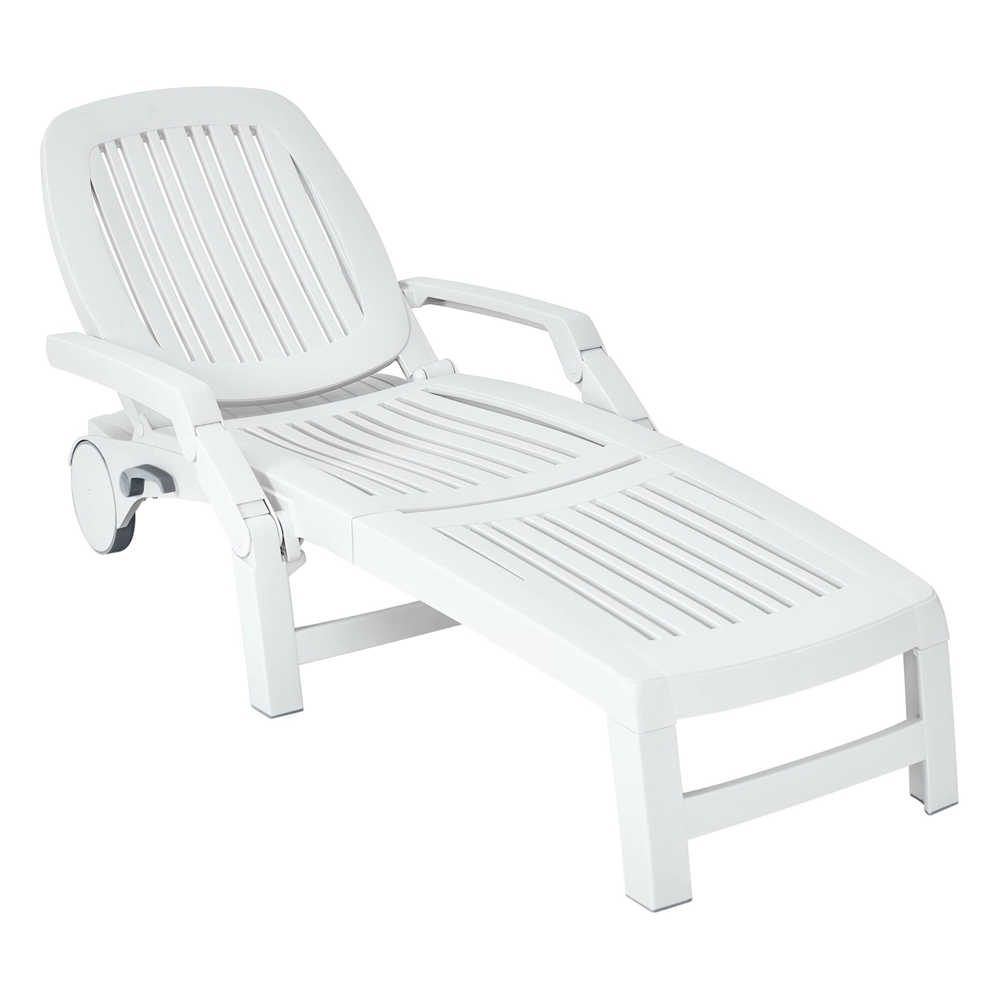 Alt View 9. Gymax - Gymax Patio Adjustable Chaise Lounge Chair Folding Sun Lounger Recliner w/ Wheels - White.