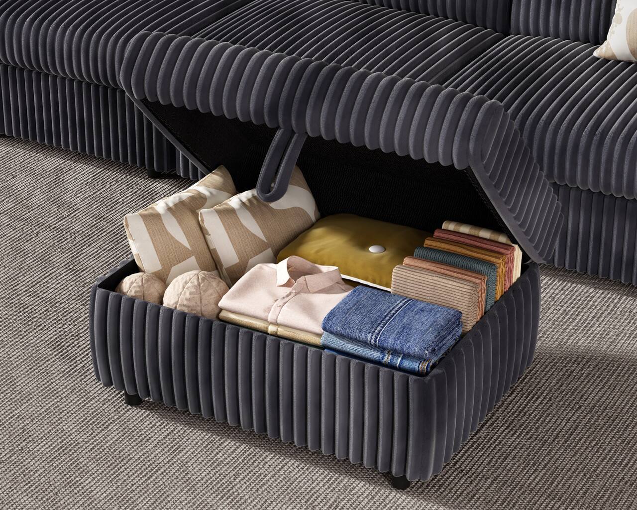 Left. Vipbear - 93.5" Modern Oversized Modular Sectional Sofa with Storage ottoman, Plush Corduroy Fabric,Tool-Free Assembly - Dray.