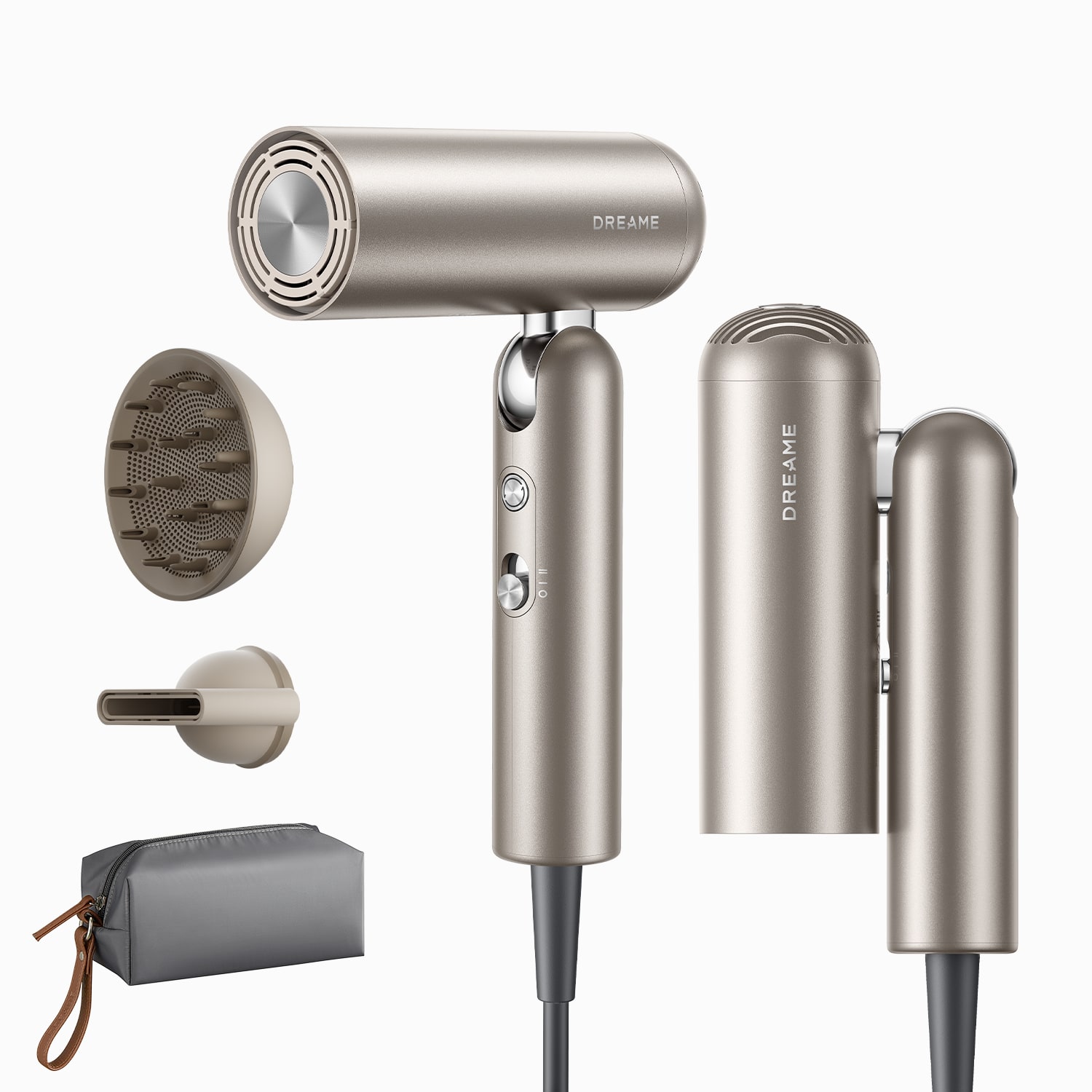 Dreame - Hair Dryer, 110V Voltage Travel Blow Dryer with Diffuser, 1300W Professional HighSpeed Ionic Hair Blower, Fast Drying - Titanium Gold