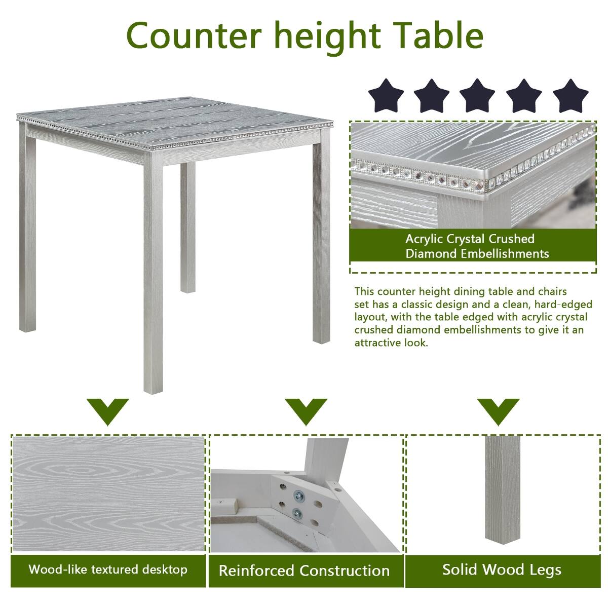 Loheer Square Counter Height Dining Table, Wood Table for Four Silver ...