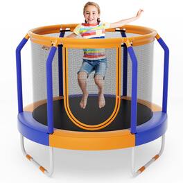 Costway - 48" Mini Trampoline with Enclosure Heavy-Duty Metal Frame U-shaped Legs - Blue,Orange