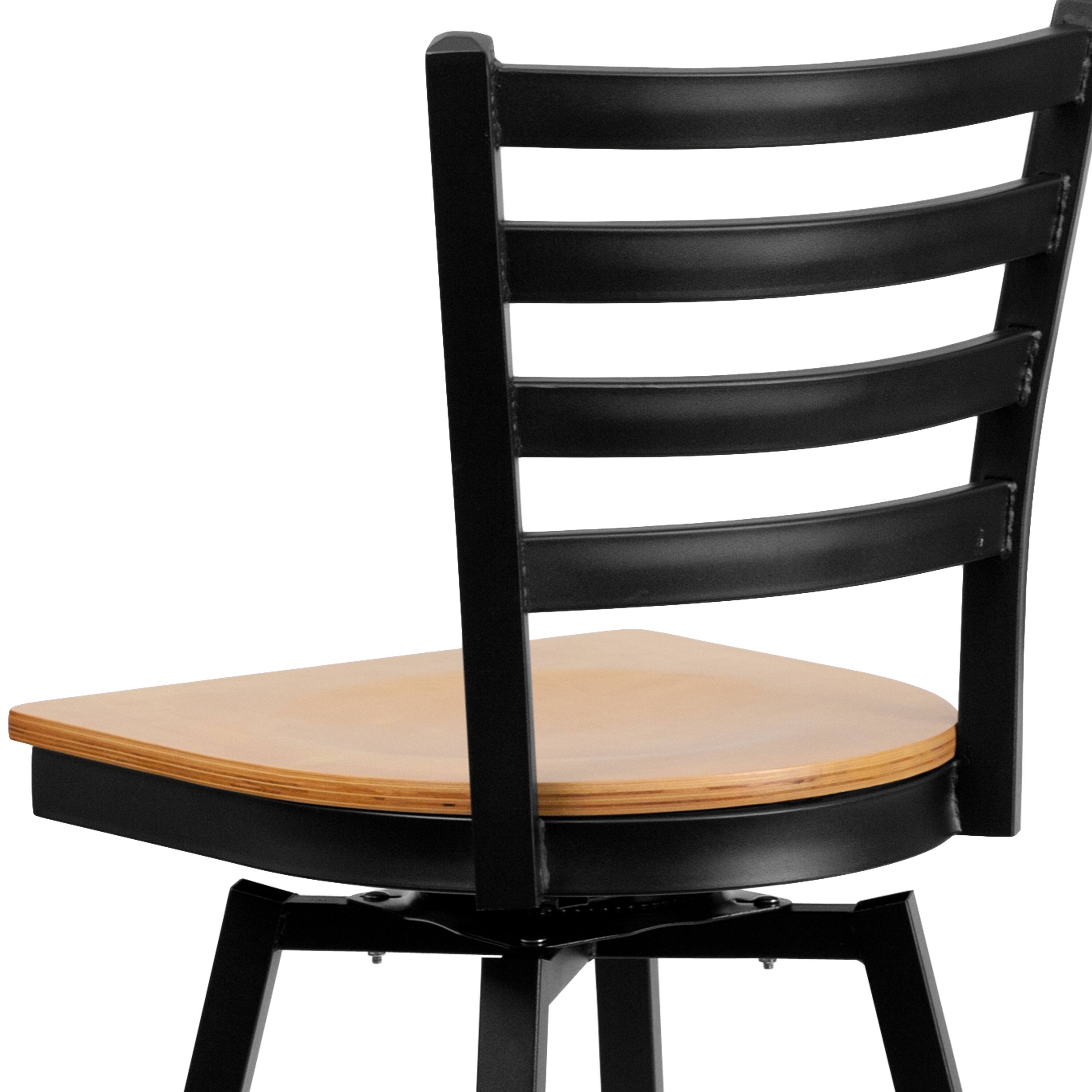 Alt View 8. Emma + Oliver - Ladder Back Swivel Metal Restaurant Dining Barstool - Natural Wood Seat/Black Metal Frame.