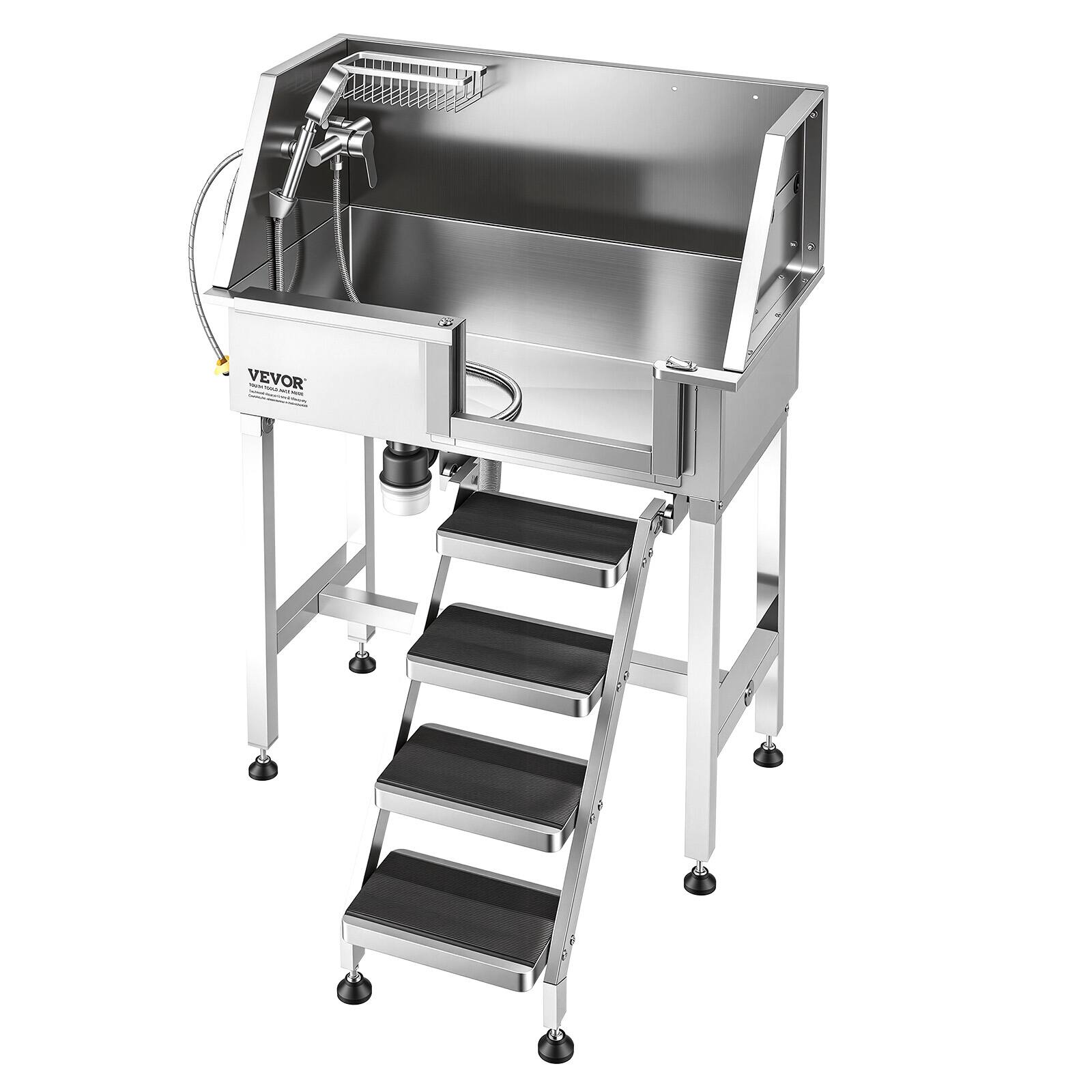 Alt View 5. VEVOR - 34" Dog Washing Station, Stainless Steel Pet Grooming Tub Bathtub, Professional Dog Wash Sink with Shower, Faucet.