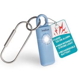 Ivation - Personal SOS Keychain Alarm, 130 dB Rechargeable Personal Alarm w/LED Strobe Light - Blue