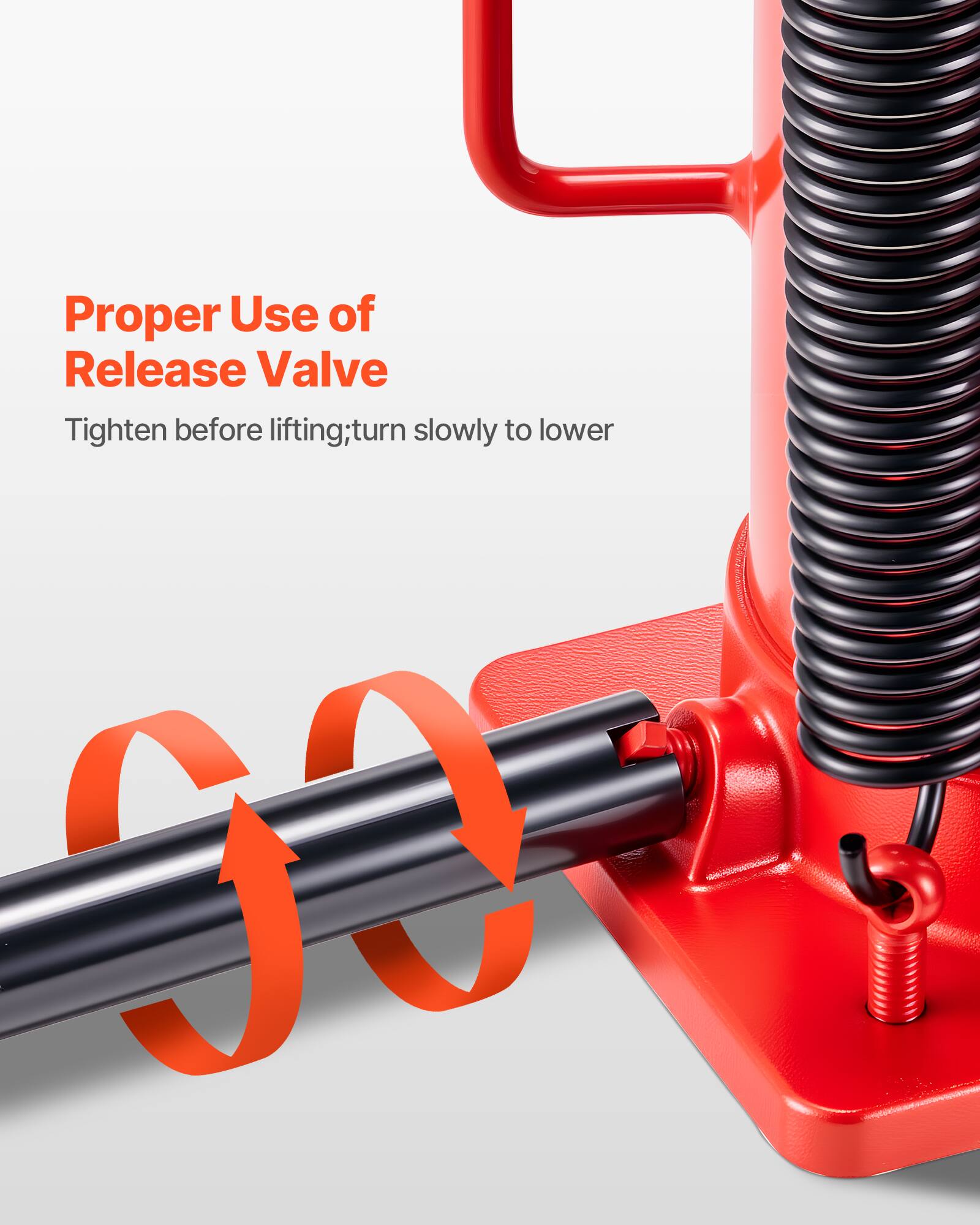 Proper Use of Release Valve  
Tighten before lifting; turn slowly to lower