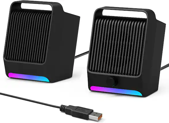 Front. Stamp n Camp - USB Computer Speakers for Desktop PC Laptop | Plug-N-Play External Speaker with Dynamic RGB Light Stereo Loud Sound... - default.