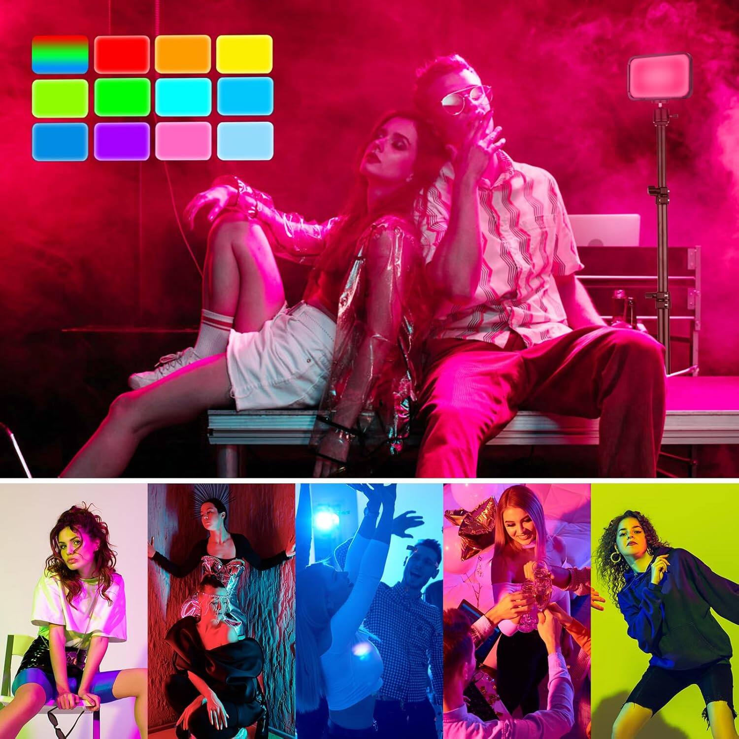 Angle. Schertz - RGB Video Lighting Kit with Tripod – 16-Color Studio Lights for YouTube, TikTok, Live Streaming & Makeup.