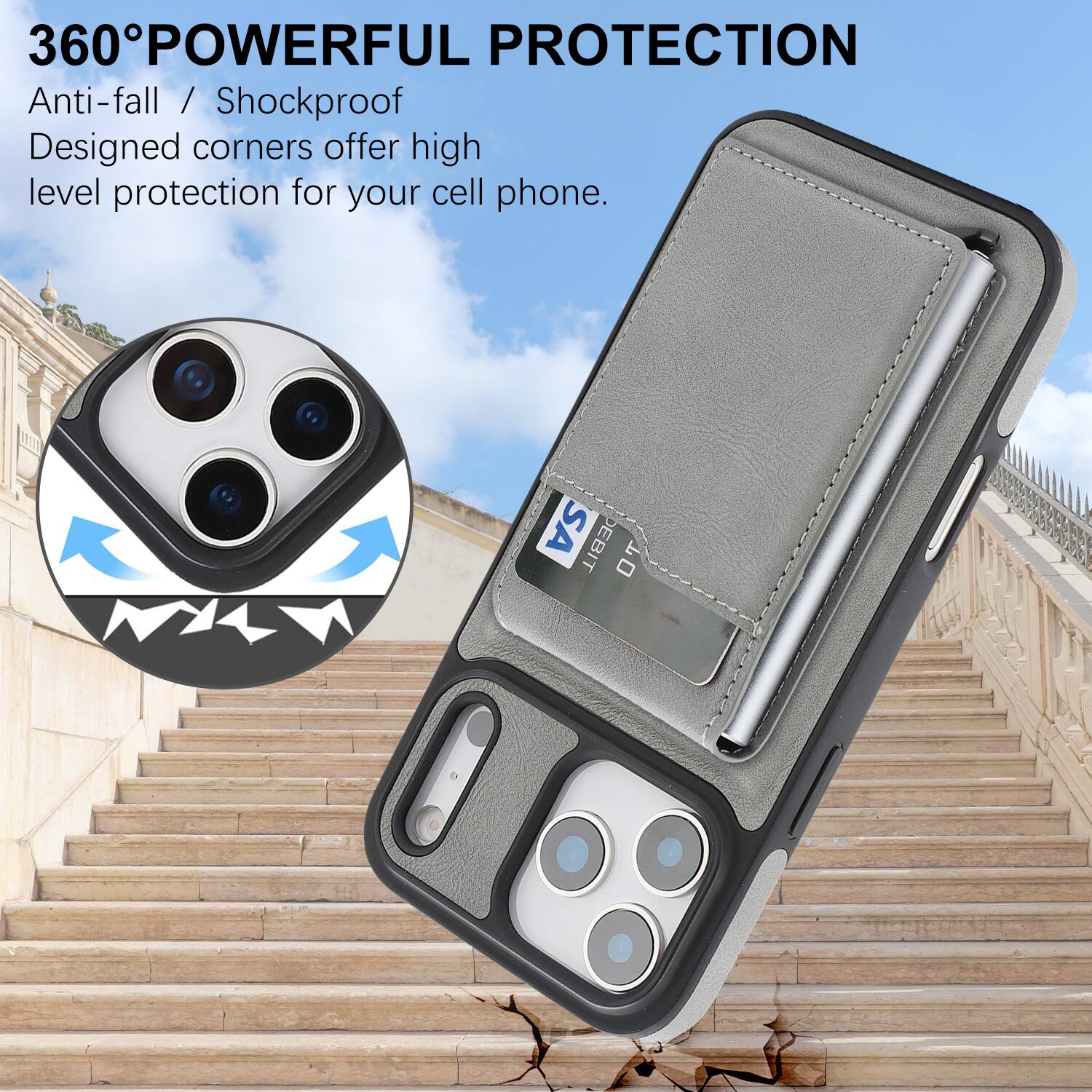 360° POWERFUL PROTECTION  
Anti-fall / Shockproof  
Designed corners offer high level protection for your cell phone.