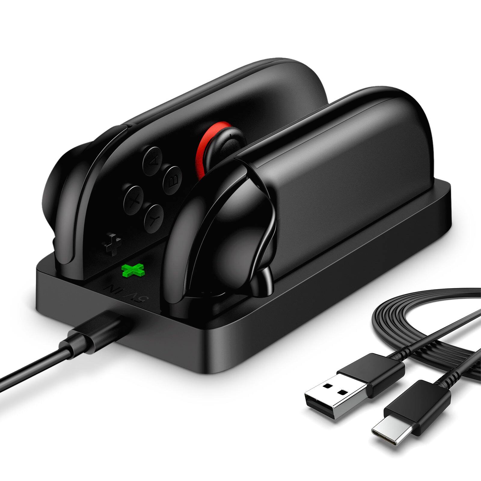 Angle. i-Blason - Dual Joy-Con Charger for Nintendo Switch 2 – Compact Design, LED Indicator, Type-C Cable - Black.