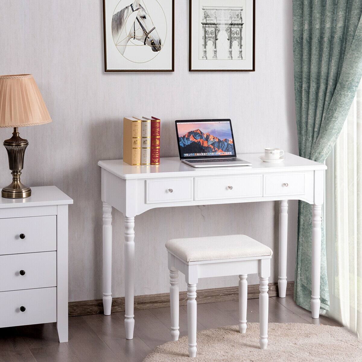Alt View 3. Costway - Costway 7 Drawers Vanity Set Dressing Table w/ Tri-Folding Mirror - White.