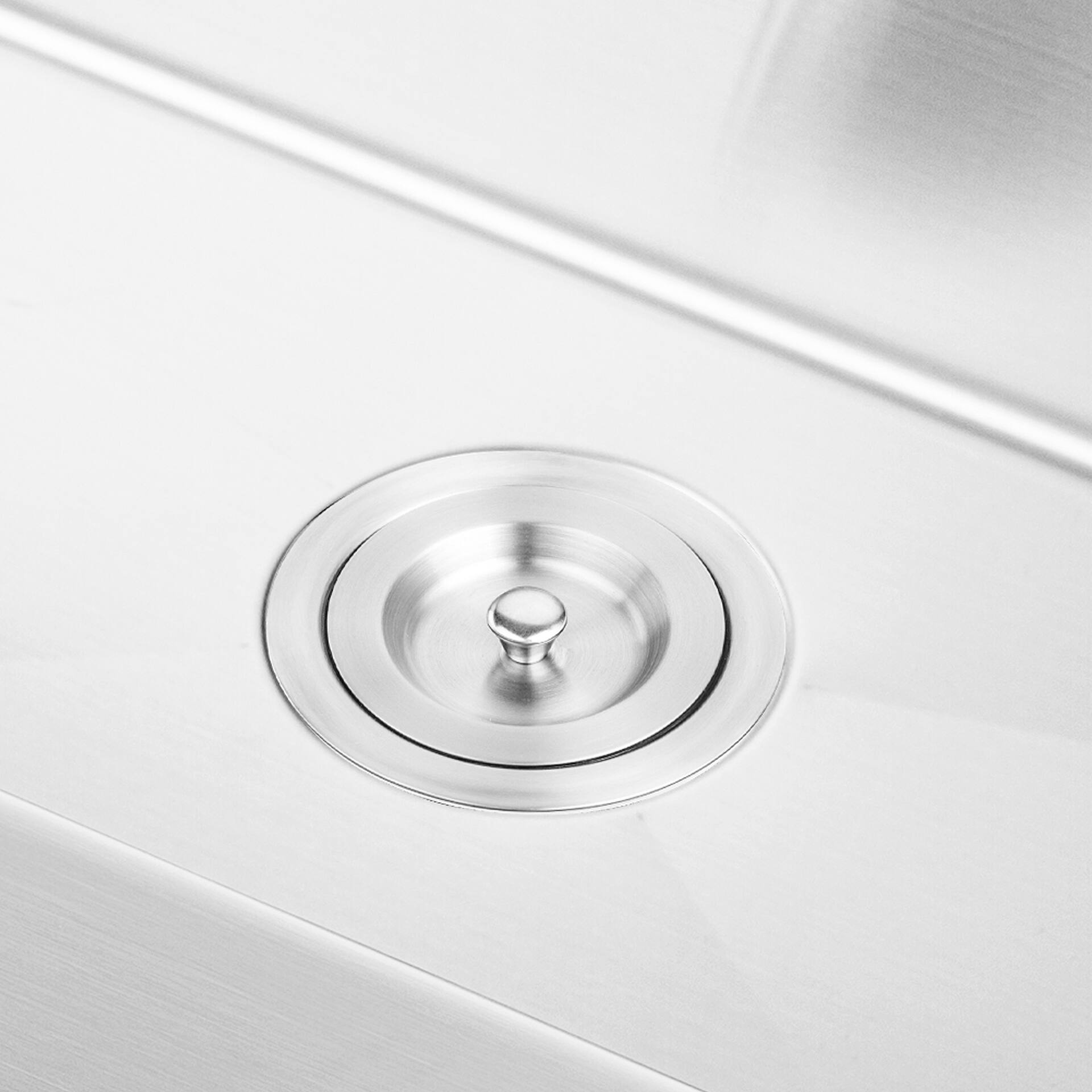 Angle. Empava - 3-1/2 in. - 4 in. Heavy-Duty Kitchen Sink Drain Assembly with Basket Strainer and Cover - Stainless Steel.