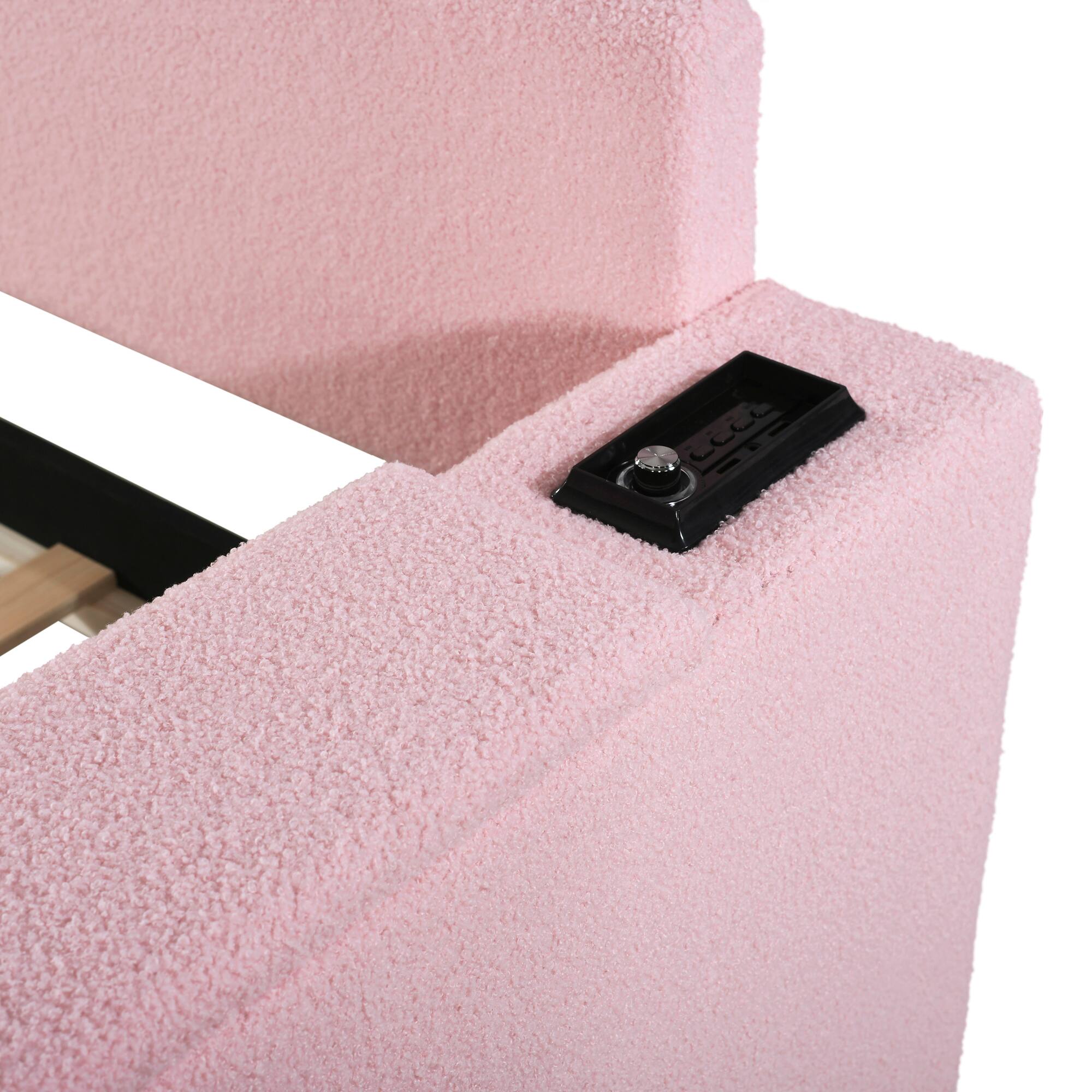 Alt View 10. Tiramisubest - Twin Size Upholstered Daybed with Storage Armrests, Trundle and Latest Integrated Bluetooth Audio System, Teddy Fleece - Pink.