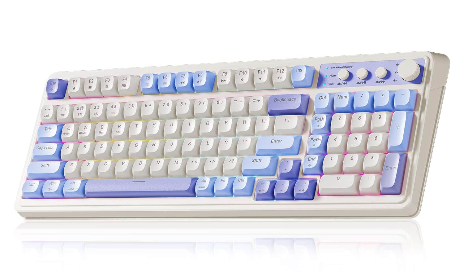 PARKER SLATER - 99 Key Wireless Gaming Computer Keyboards Creamy Cute With Number Pad Rgb Backlit Tri-mode Bt/2.4ghz/usb-c - Pink - Purple-Beige