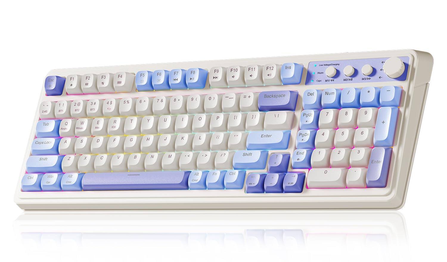 PARKER SLATER - 99 Key Wireless Gaming Computer Keyboards Creamy Cute With Number Pad Rgb Backlit Tri-mode Bt/2.4ghz/usb-c - Pink - Purple-Beige