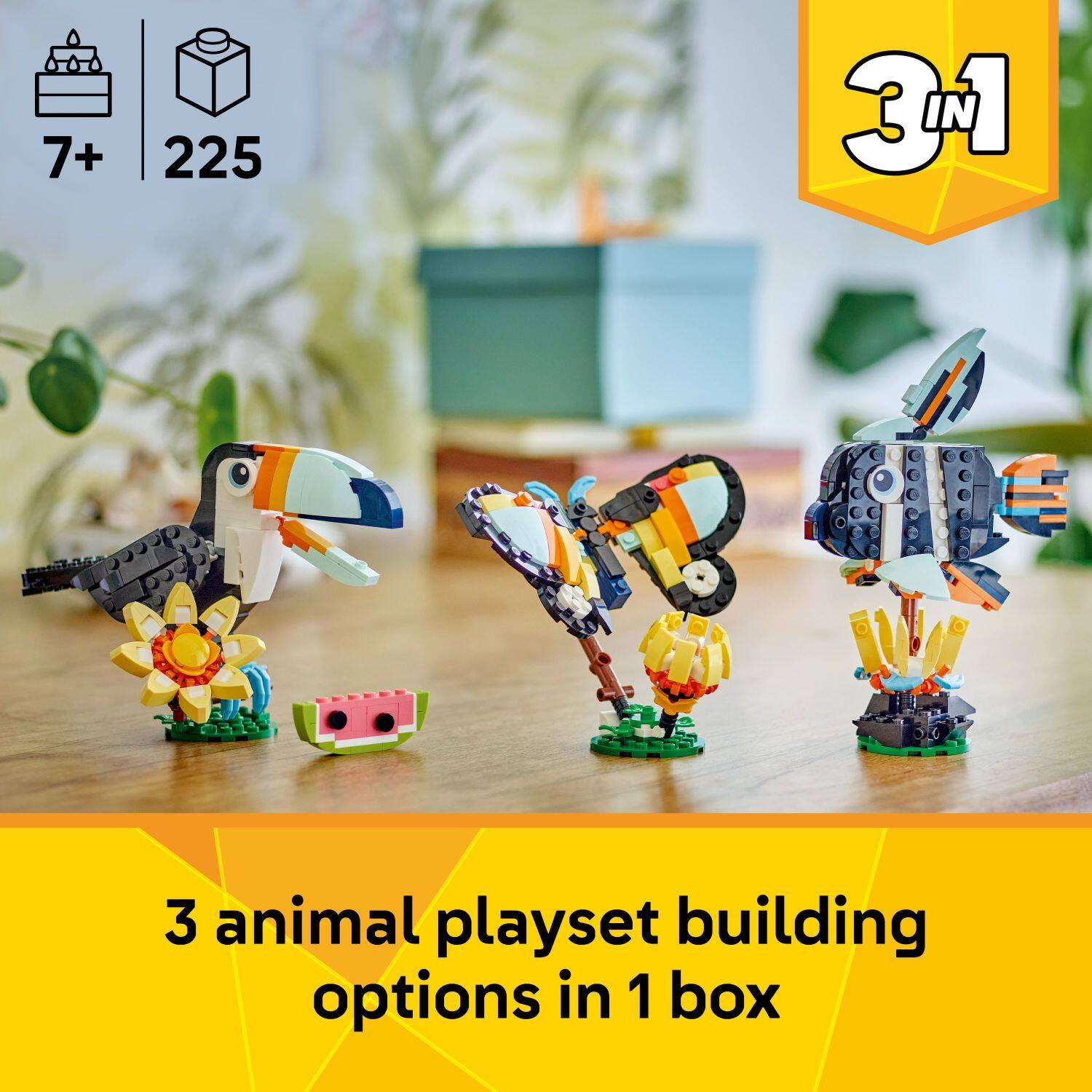 7+ 225 3 in 1 3 animal playset building options in 1 box