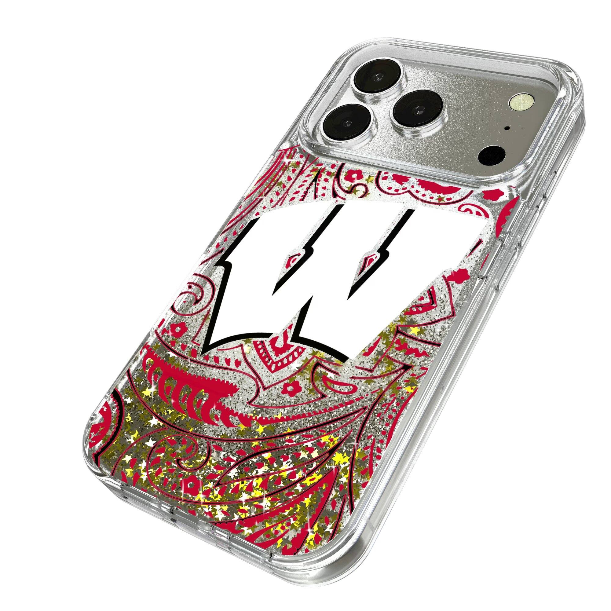 Alt View 1. Keyscaper - Wisconsin Badgers iPhone Glitter Paisley Design Case - 16 Pro - Multicolor.