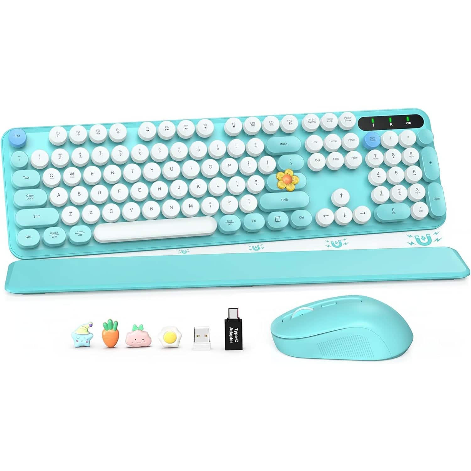 PARKER SLATER - Wireless keyboard and mouse combo with 2.4GHz connection, full-size round keycaps, retro typewriter style - Robin Egg Blue