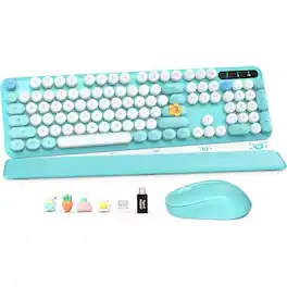 PARKER SLATER - Wireless keyboard and mouse combo with 2.4GHz connection, full-size round keycaps, retro typewriter style - Robin Egg Blue