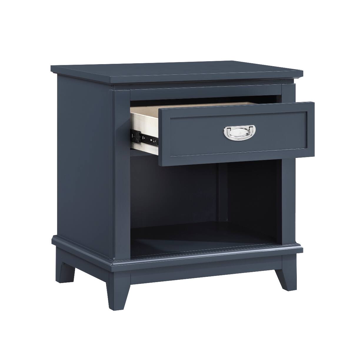 Left. Loheer - Loheer Navy Blue Nightstand with Drawer and Lower Shelf, Classic Bedroom Storage - Navy Blue.