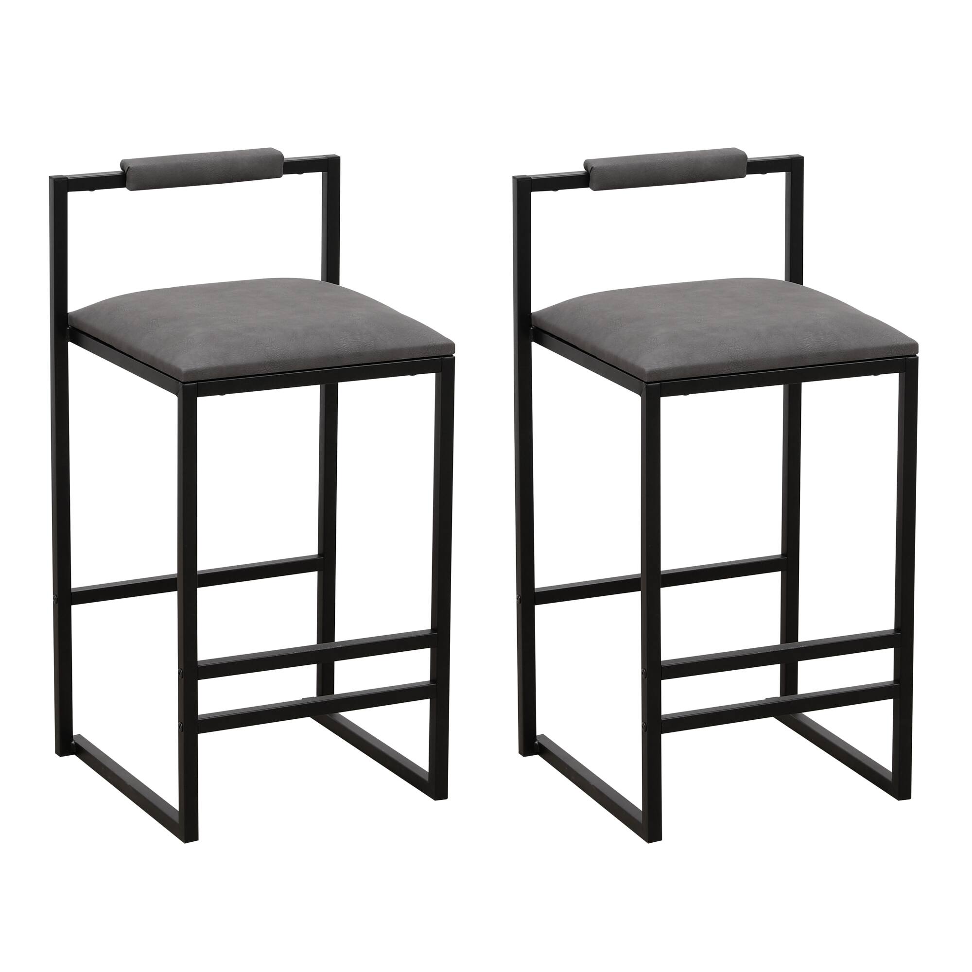 Alt View 7. GOODSILO - Set of 2 Modern Counter Height Barstools with Upholstered Seats and Metal Legs for Kitchen and Dining Areas - Grey.