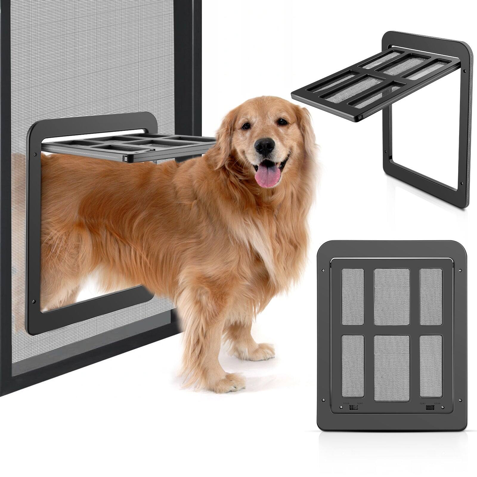 Front. Ownpets - Screen Door Lockable Magnetic Self-Closing for Dogs Cats, Black.