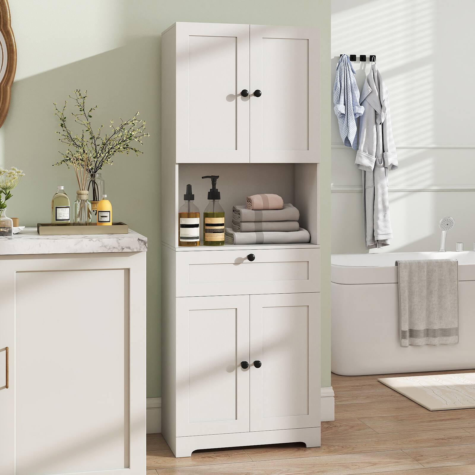 Alt View 1. Gymax - Gymax 67.5'' Kitchen Pantry Cabinet w/4 Doors 1 Drawer Open Countertop Adjustable Shelf White - White.