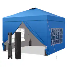 Ainfox - 10x10 Pop Up Canopy with Sidewalls Adjustable Outdoor Instant Canopy Tent with Carry Bag - Blue