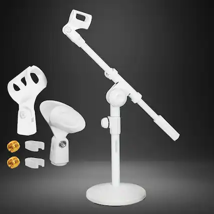 Front. 5 CORE - Mic Stand Adjustable Desktop Boom Microphone Stands Round Base Pedestal Para -MSSB W - Black.