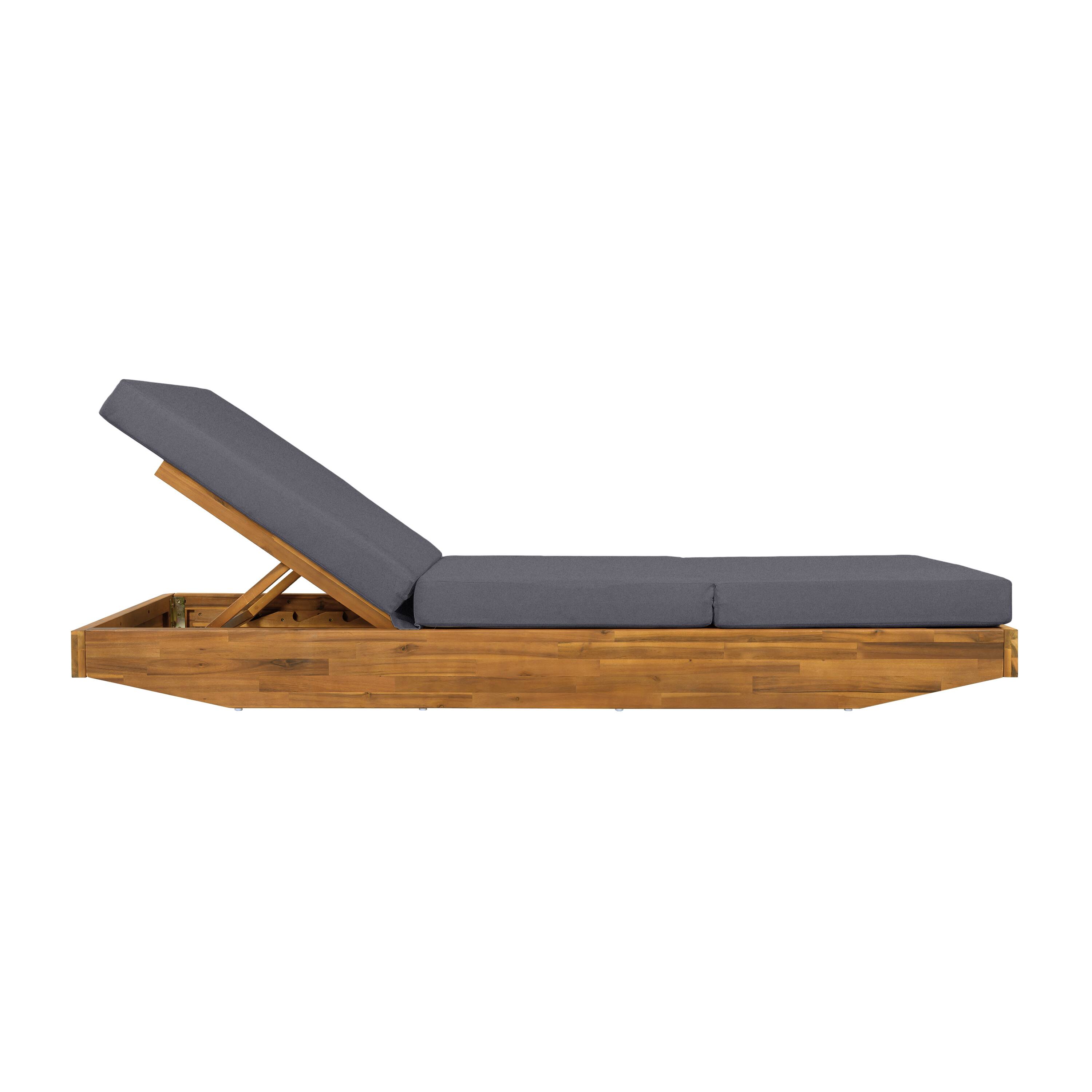 Back. Anysun - Acacia Wood Chaise Lounge with Teak Finish, Outdoor Recliner with 3-Fold Water-Repellent Cushion, for Patio or Poolside - Dark Gray.